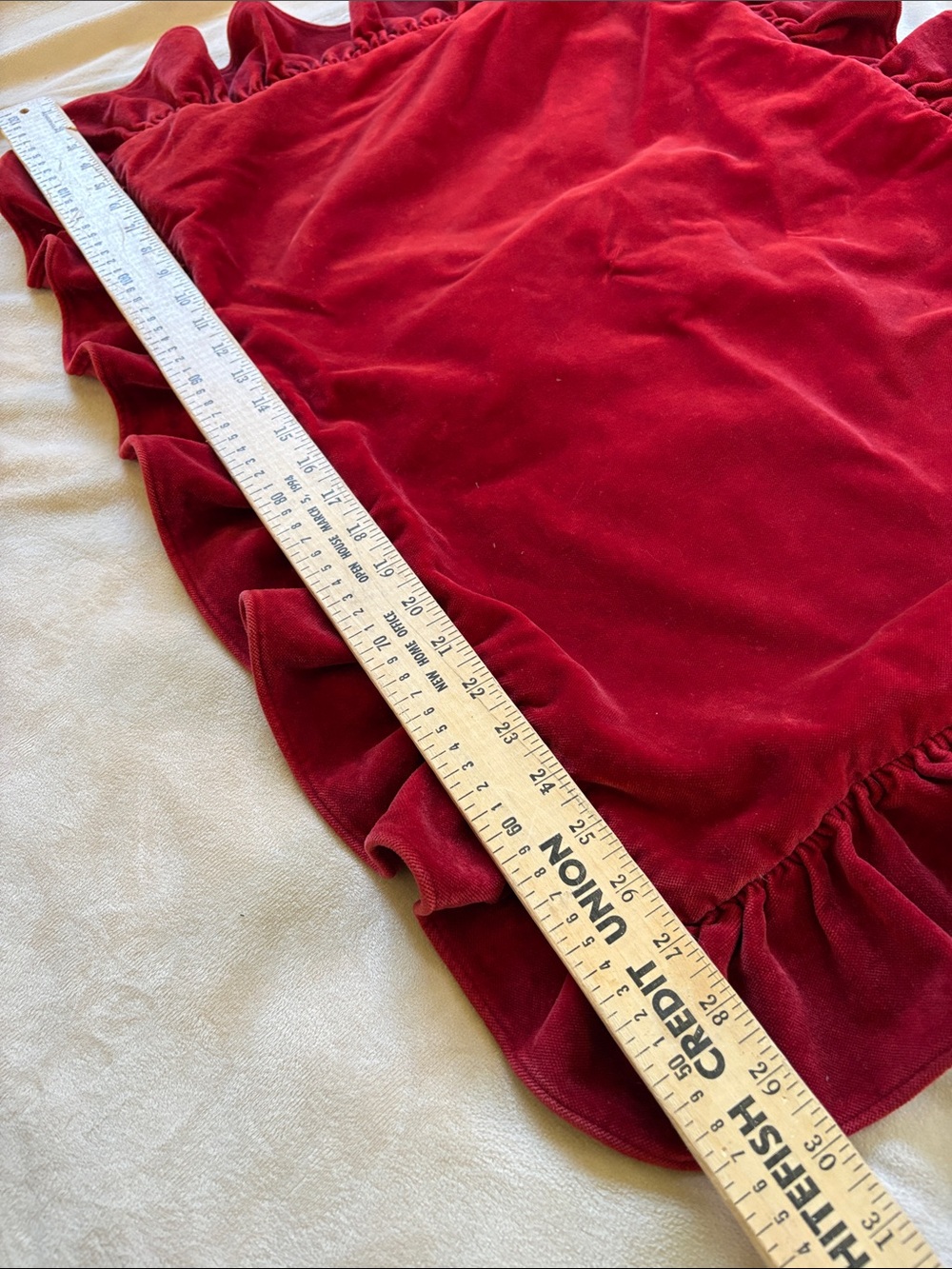 Ralph Lauren Plush Red Velvet Ruffled Throw Pillow Cover - Picture 3 of 6